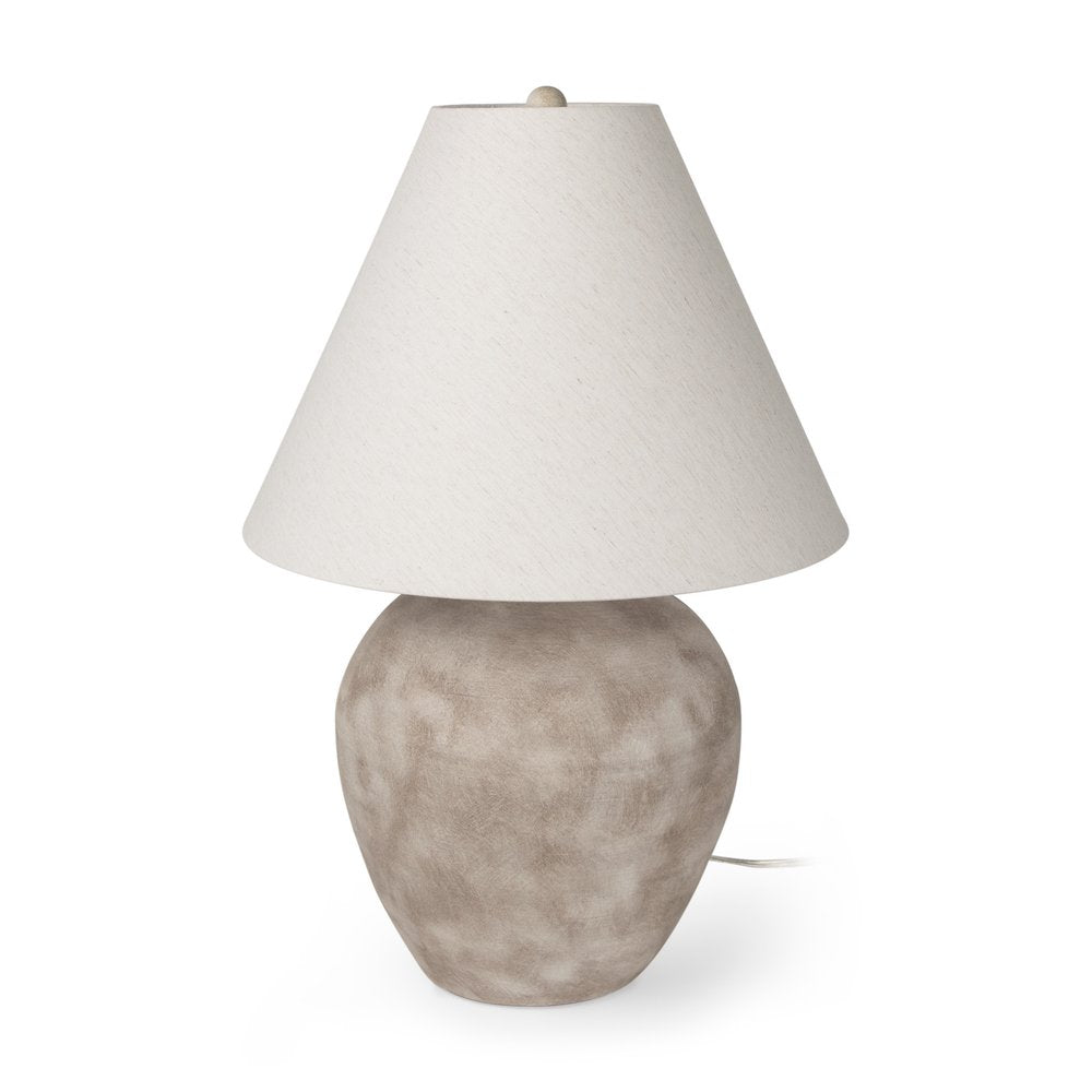 28" Beige Round Bedside Lamp With Drum Shade