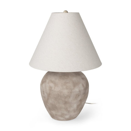 28" Beige Round Bedside Lamp With Drum Shade
