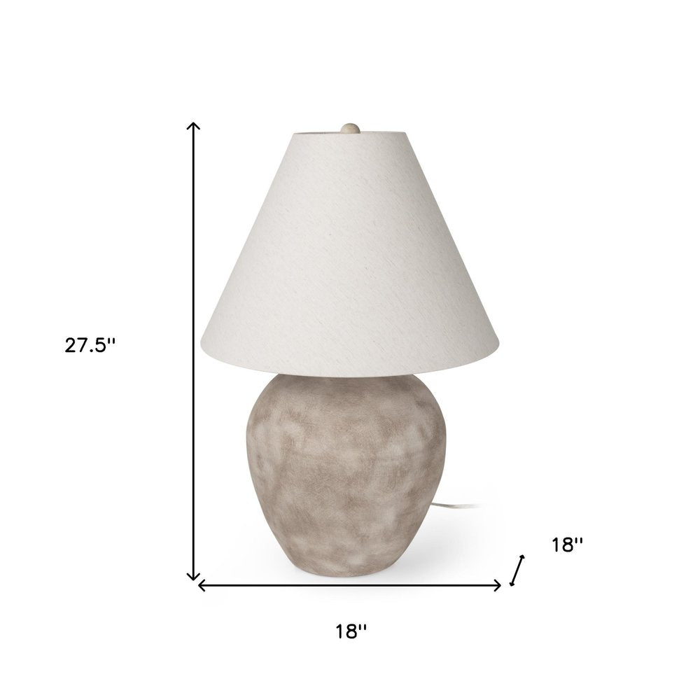 28" Beige Round Bedside Lamp With Drum Shade