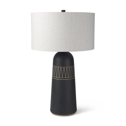 30" Black Round Bedside Lamp With Drum Shade
