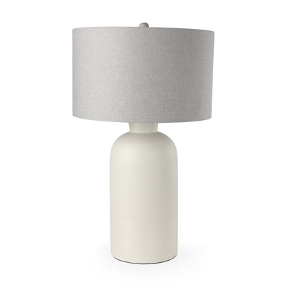 33" Cream Round Bedside Lamp With Drum Shade