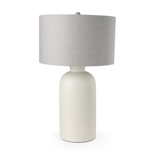 33" Cream Round Bedside Lamp With Drum Shade