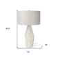 30" Cream Round Bedside Lamp With Drum Shade