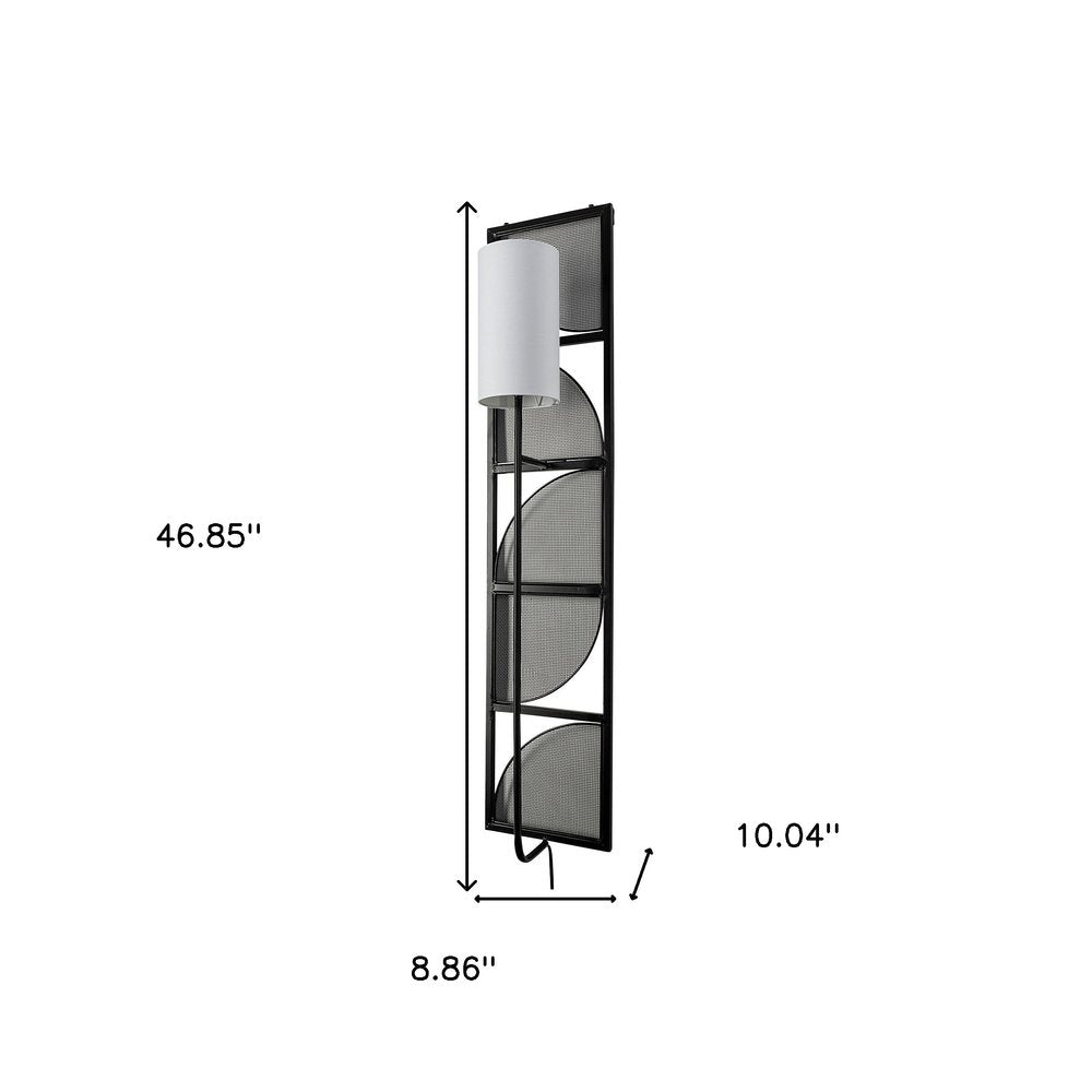47" Black Metal and Fabric Corner Wall Light