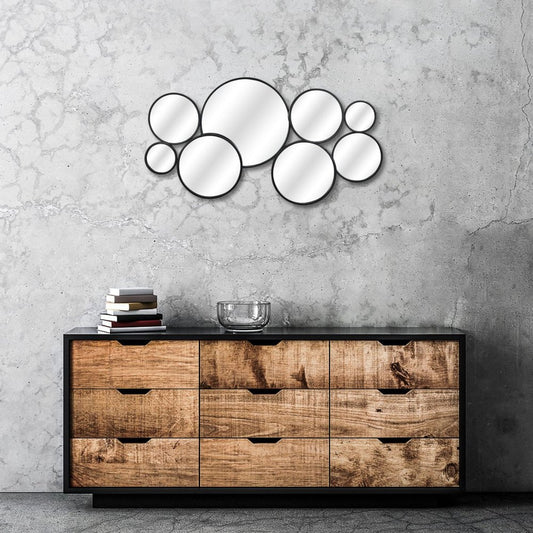 Set Of Eight Black Metal Round Cojoined Accent Mirrors