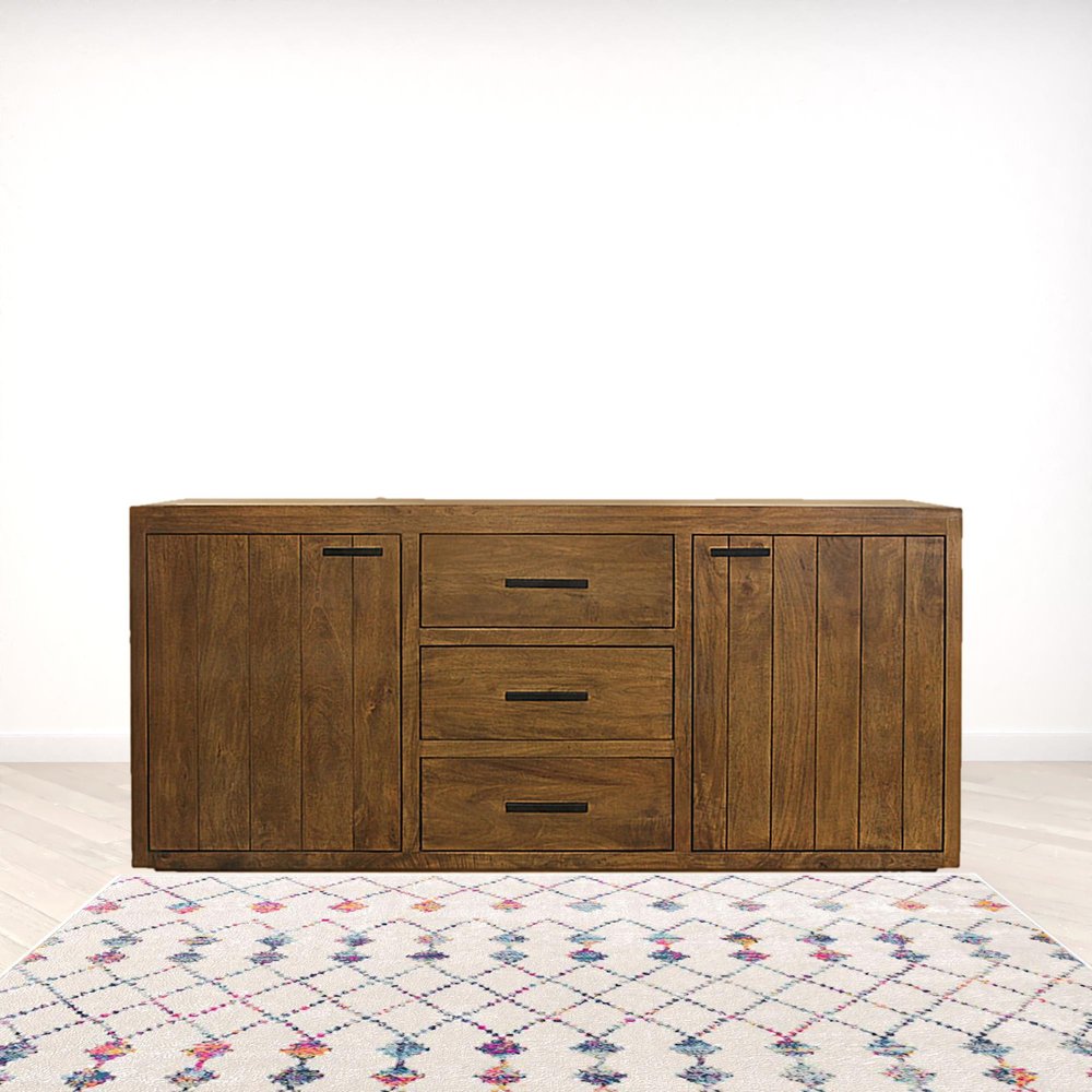 71" Chestnut Distressed Solid Wood Three Drawer Sideboard with Two Doors