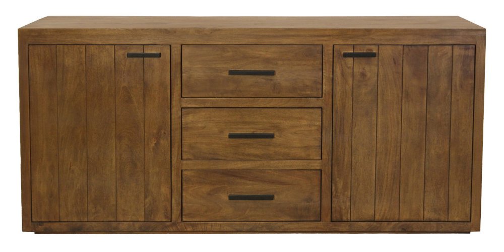 71" Chestnut Distressed Solid Wood Three Drawer Sideboard with Two Doors