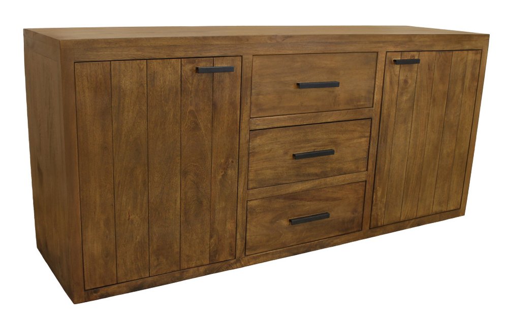 71" Chestnut Distressed Solid Wood Three Drawer Sideboard with Two Doors
