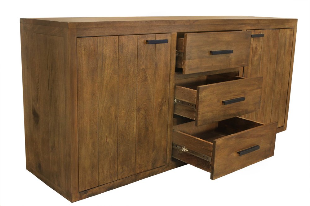 71" Chestnut Distressed Solid Wood Three Drawer Sideboard with Two Doors