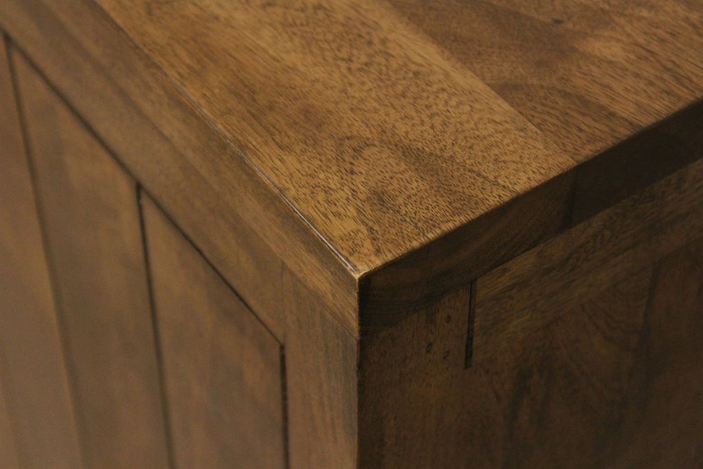 71" Chestnut Distressed Solid Wood Three Drawer Sideboard with Two Doors