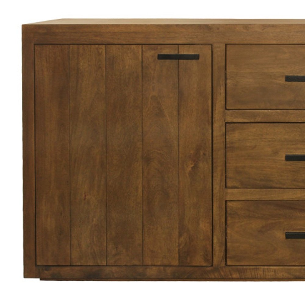 71" Chestnut Distressed Solid Wood Three Drawer Sideboard with Two Doors