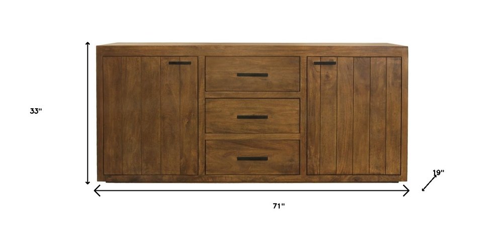 71" Chestnut Distressed Solid Wood Three Drawer Sideboard with Two Doors