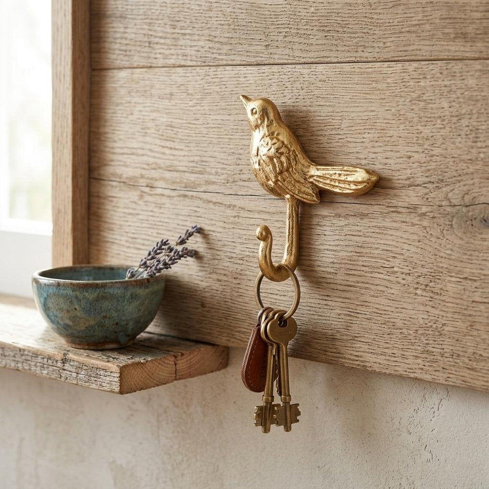 5" Gold Cast Iron Bird Wall Hook