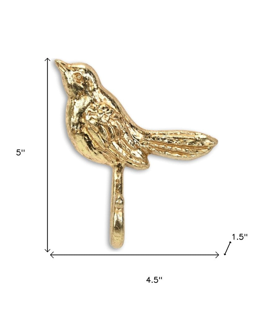 5" Gold Cast Iron Bird Wall Hook
