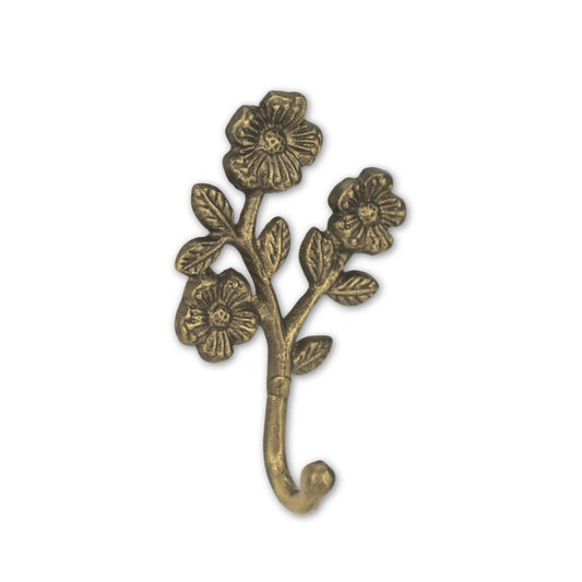 4" Antiqued Gold Cast Iron Flower Wall Hook