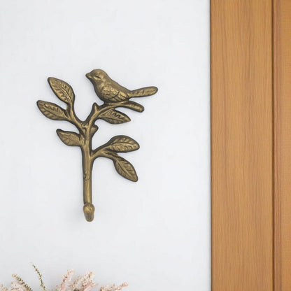 5" Antiqued Gold Cast Iron Bird Wall Hook