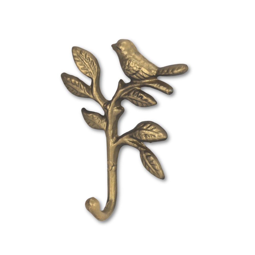 5" Antiqued Gold Cast Iron Bird Wall Hook