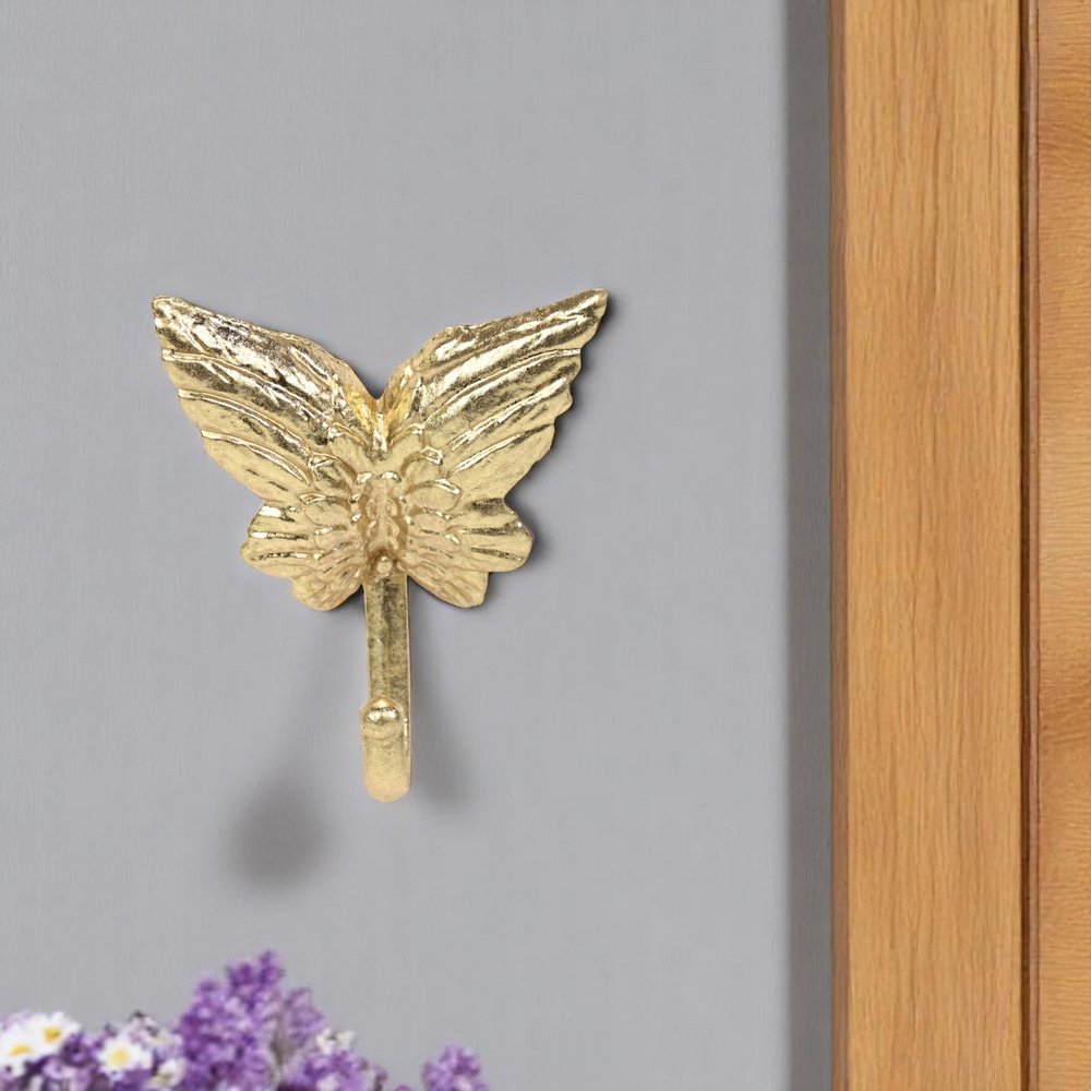 5" Gold Cast Iron Butterfly Wall Hook