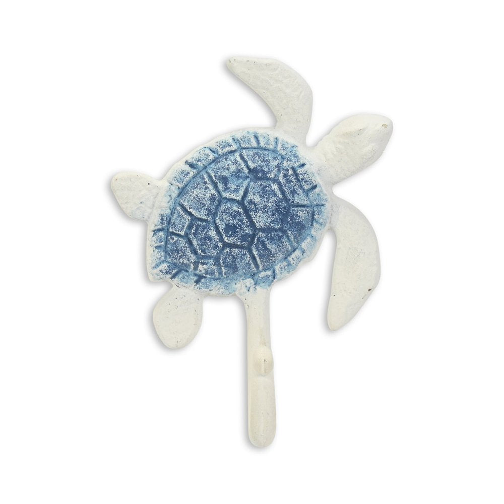 4" Blue And White Cast Iron Turtle Wall Hook