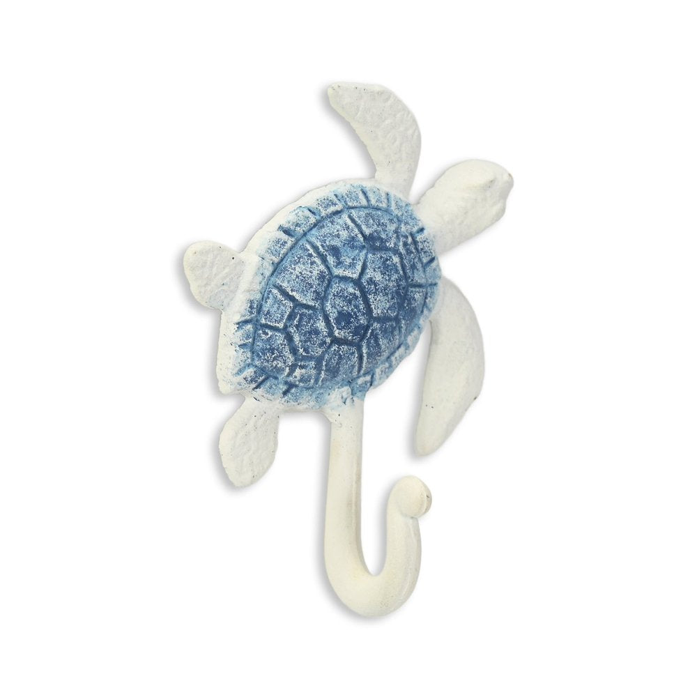4" Blue And White Cast Iron Turtle Wall Hook