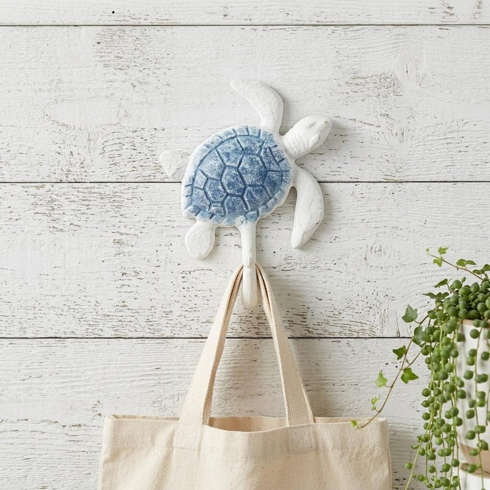 4" Blue And White Cast Iron Turtle Wall Hook