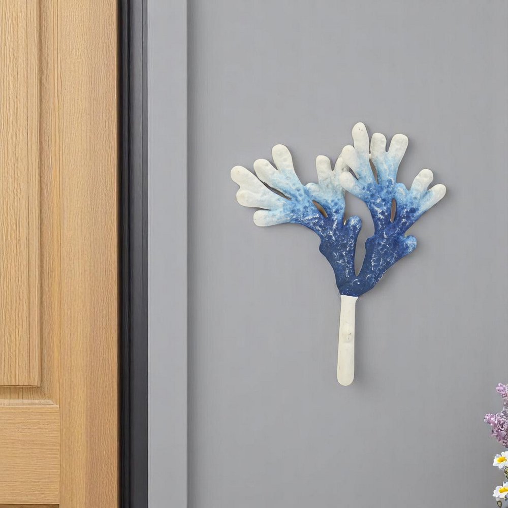 5" Blue And White Cast Iron Coral Wall Hook