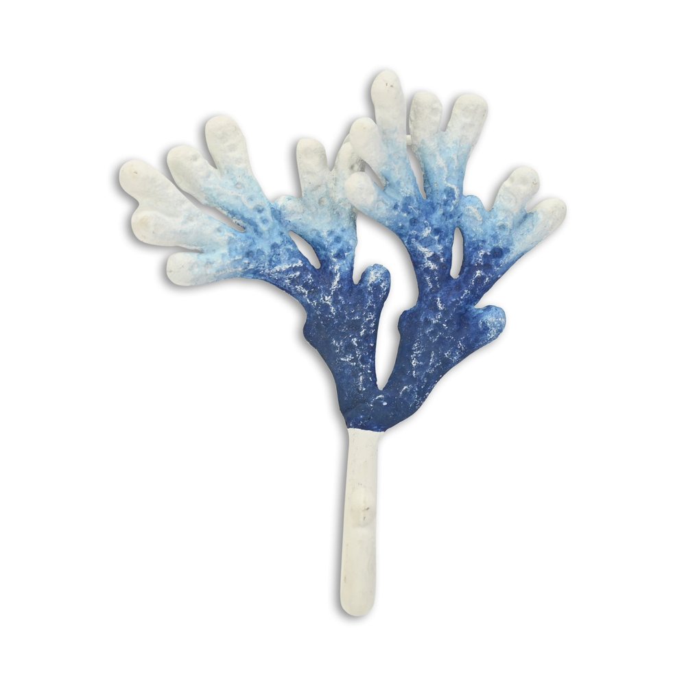 5" Blue And White Cast Iron Coral Wall Hook