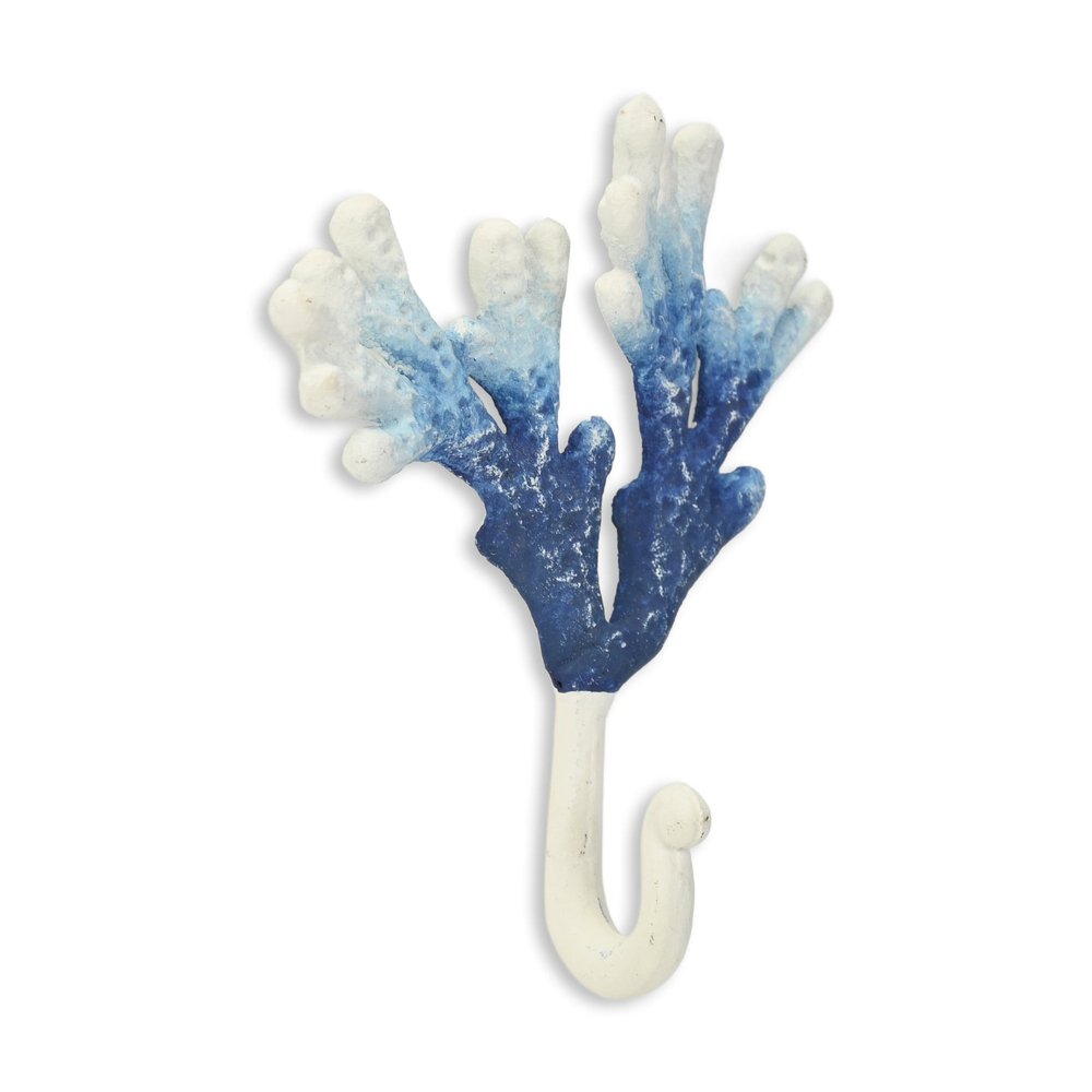5" Blue And White Cast Iron Coral Wall Hook