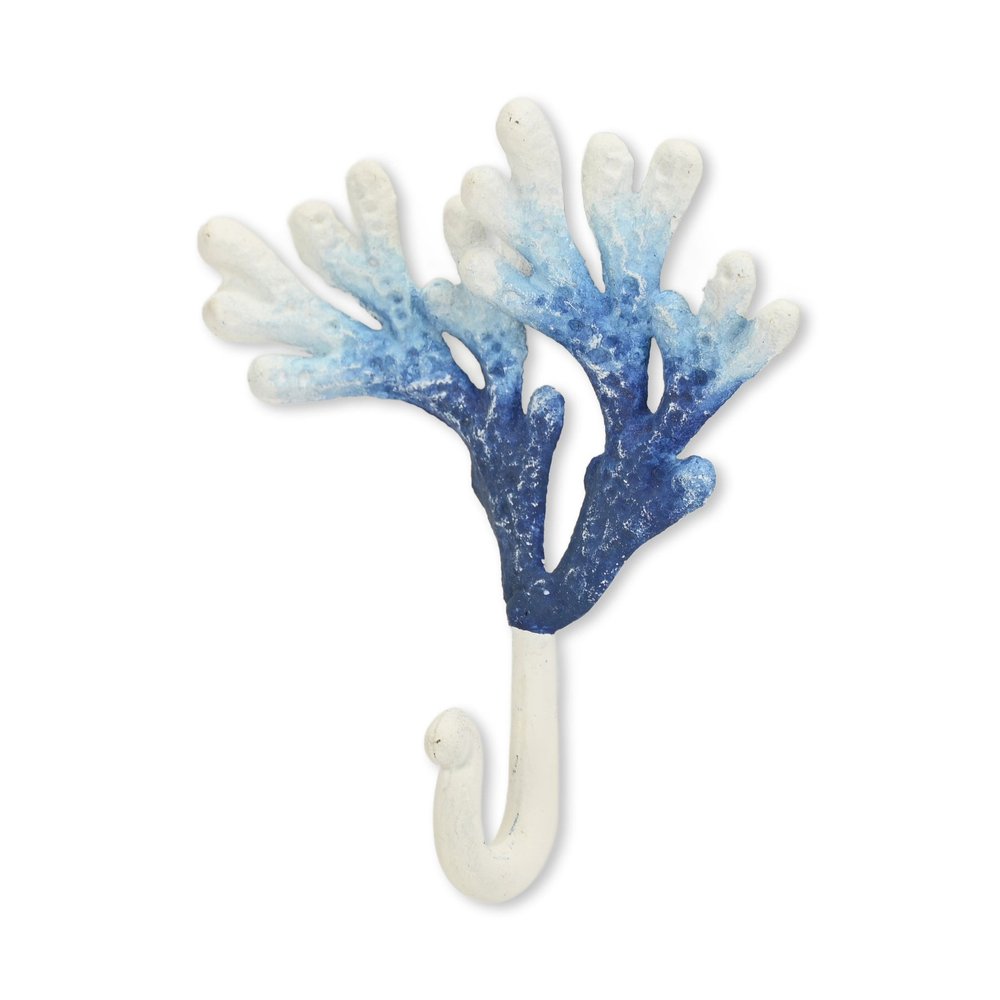 5" Blue And White Cast Iron Coral Wall Hook