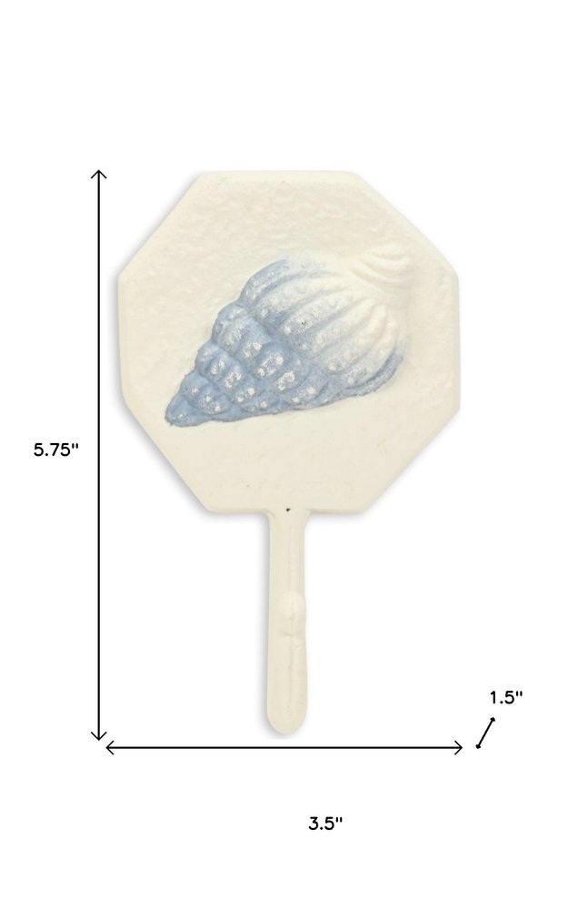 4" Blue And Cream Cast Iron Conch Shell Wall Hook