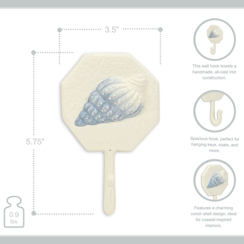 4" Blue And Cream Cast Iron Conch Shell Wall Hook