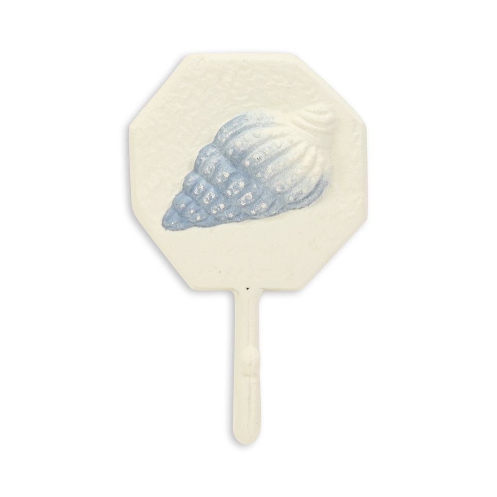 4" Blue And Cream Cast Iron Conch Shell Wall Hook