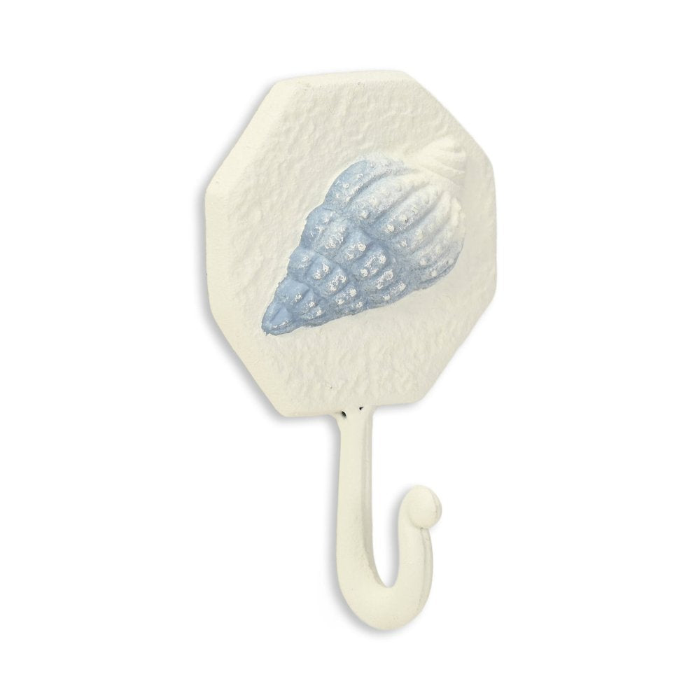 4" Blue And Cream Cast Iron Conch Shell Wall Hook