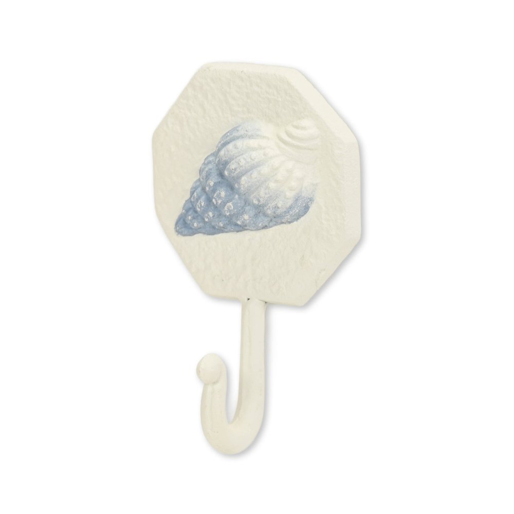 4" Blue And Cream Cast Iron Conch Shell Wall Hook