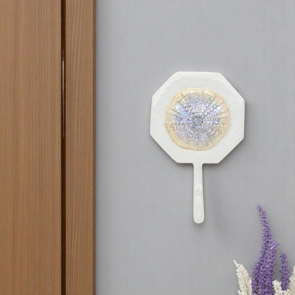 4" Pearl And White Cast Iron Sand Dollar Wall Hook