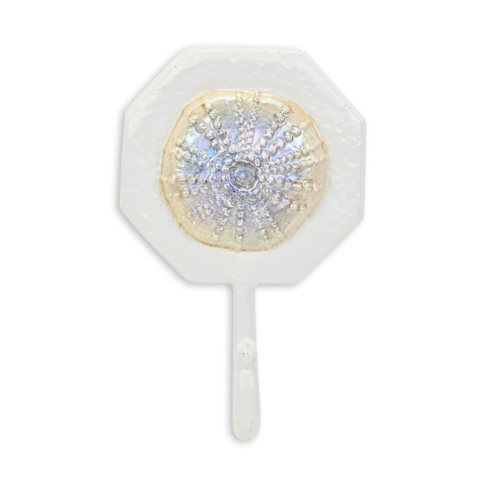 4" Pearl And White Cast Iron Sand Dollar Wall Hook