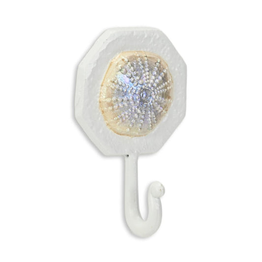 4" Pearl And White Cast Iron Sand Dollar Wall Hook