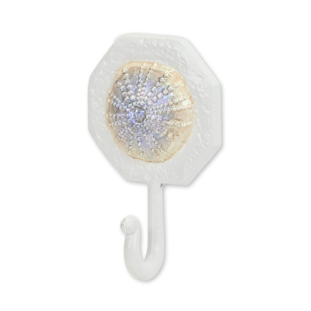 4" Pearl And White Cast Iron Sand Dollar Wall Hook