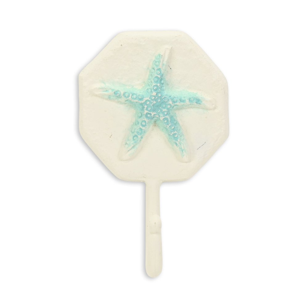 4" Aqua And Cream Cast Iron Starfish Wall Hook