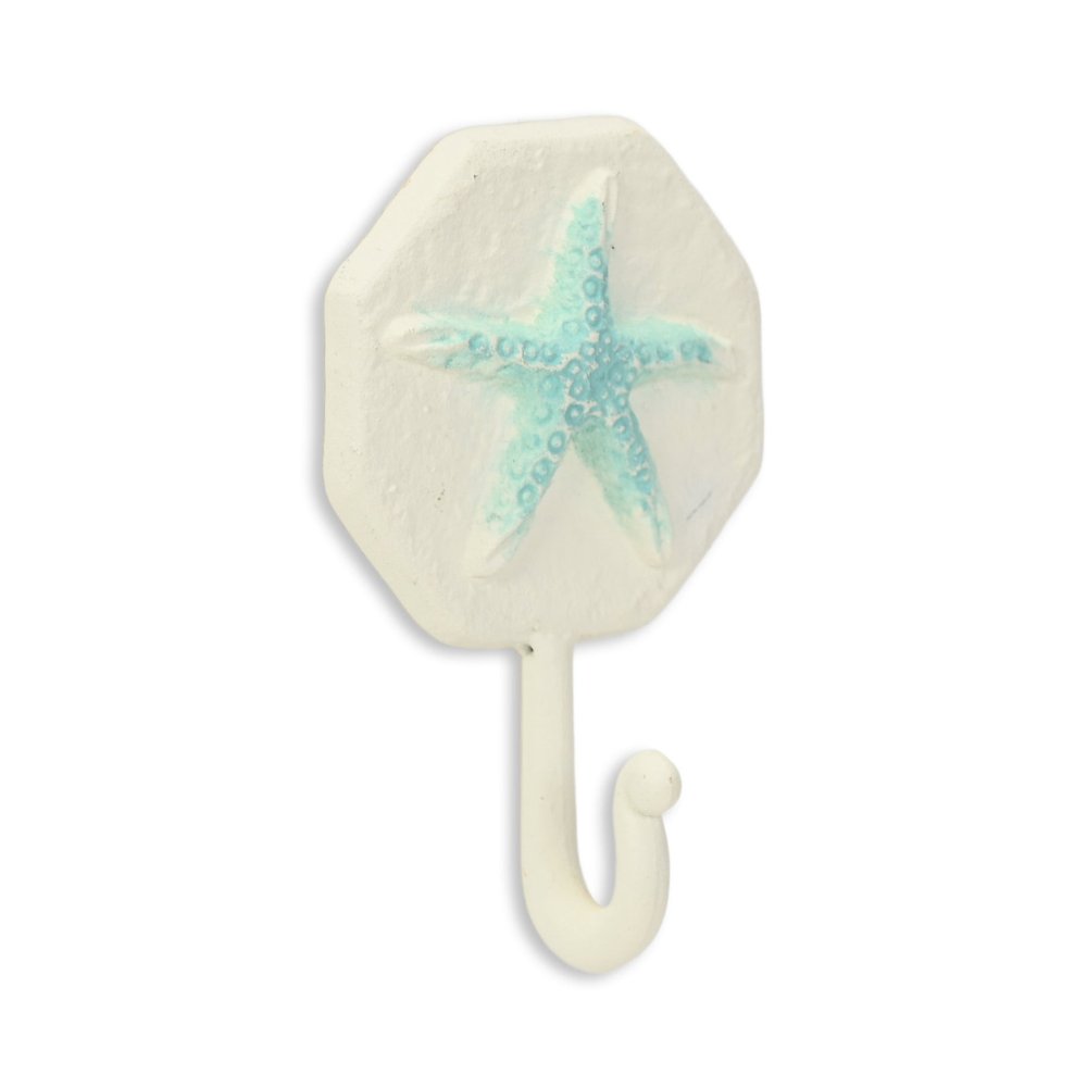 4" Aqua And Cream Cast Iron Starfish Wall Hook