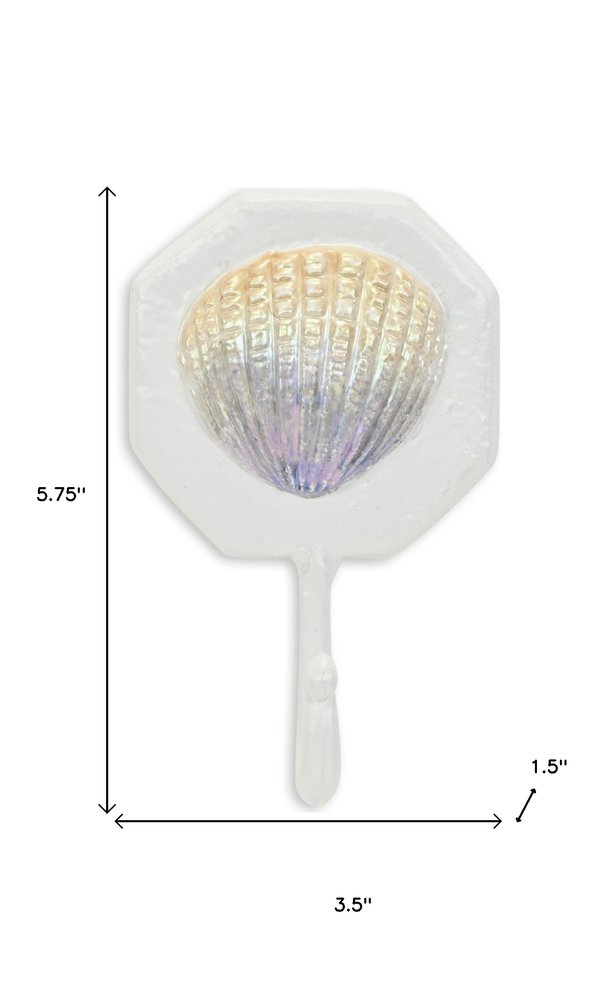 4" Cream And Pearl Cast Iron Seashell Wall Hook