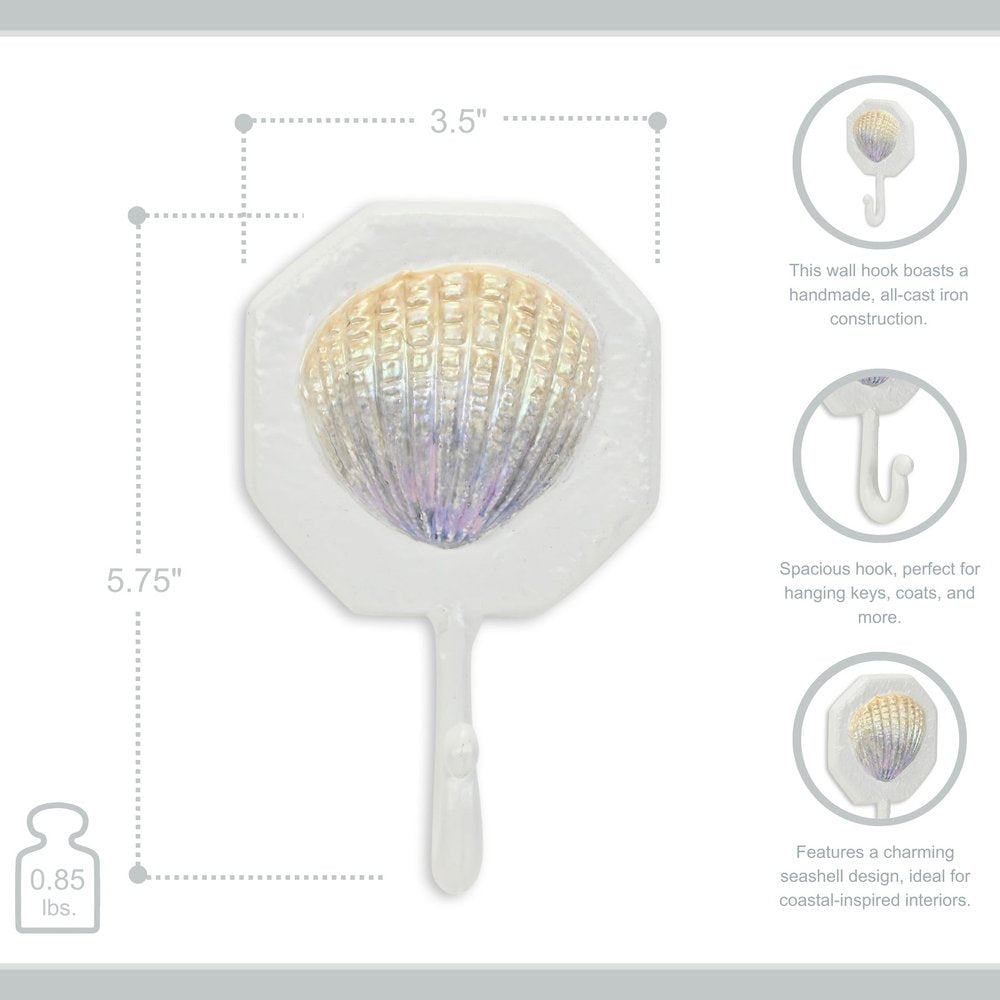 4" Cream And Pearl Cast Iron Seashell Wall Hook