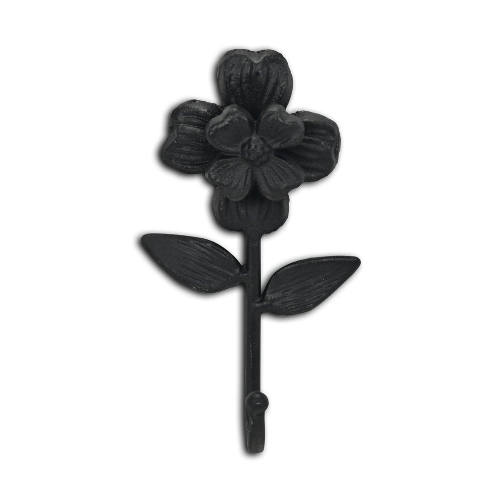 4" Black Cast Iron Flower Wall Hook