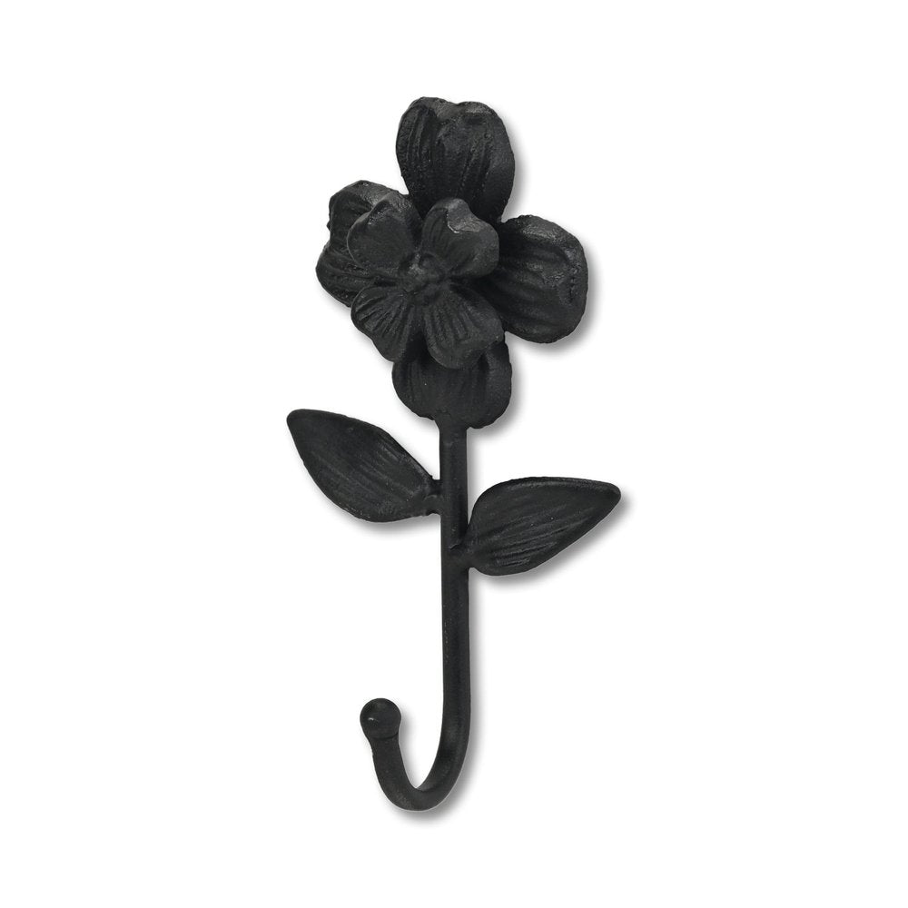 4" Black Cast Iron Flower Wall Hook