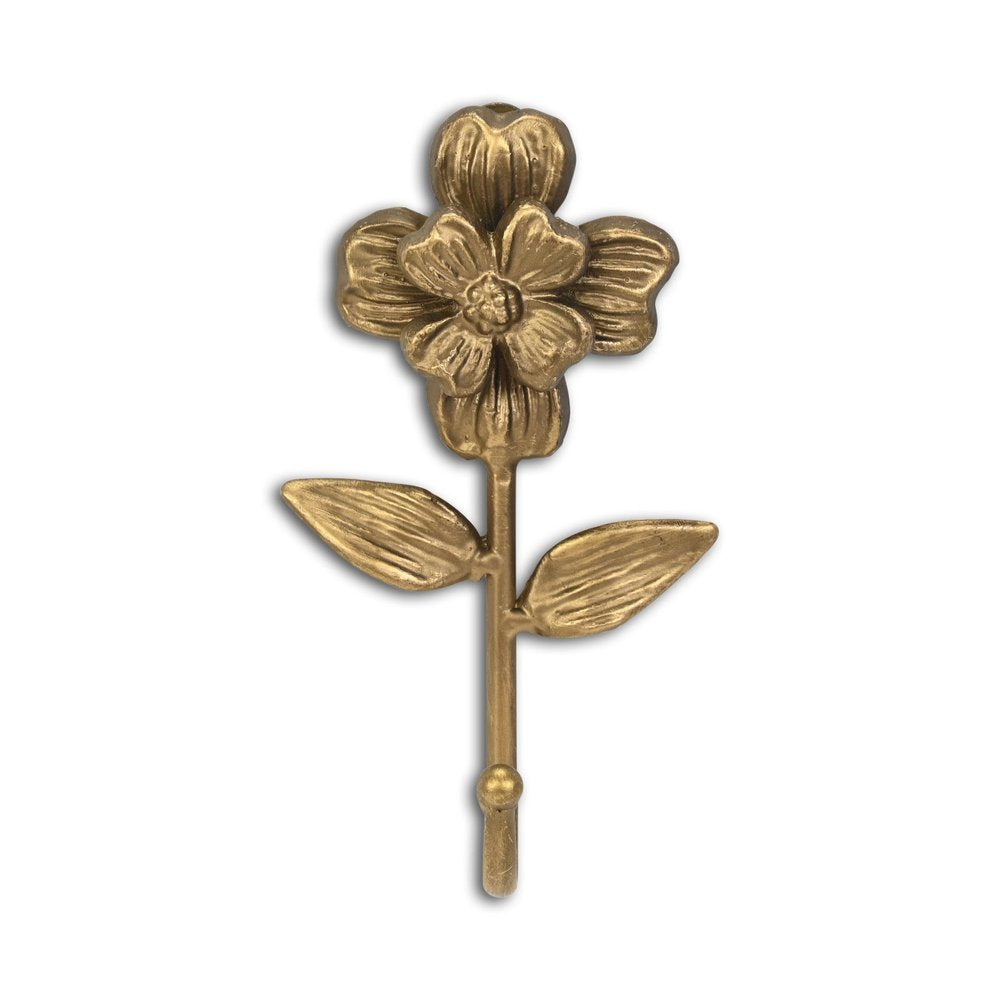 4" Antiqued Gold Cast Iron Flower Wall Hook