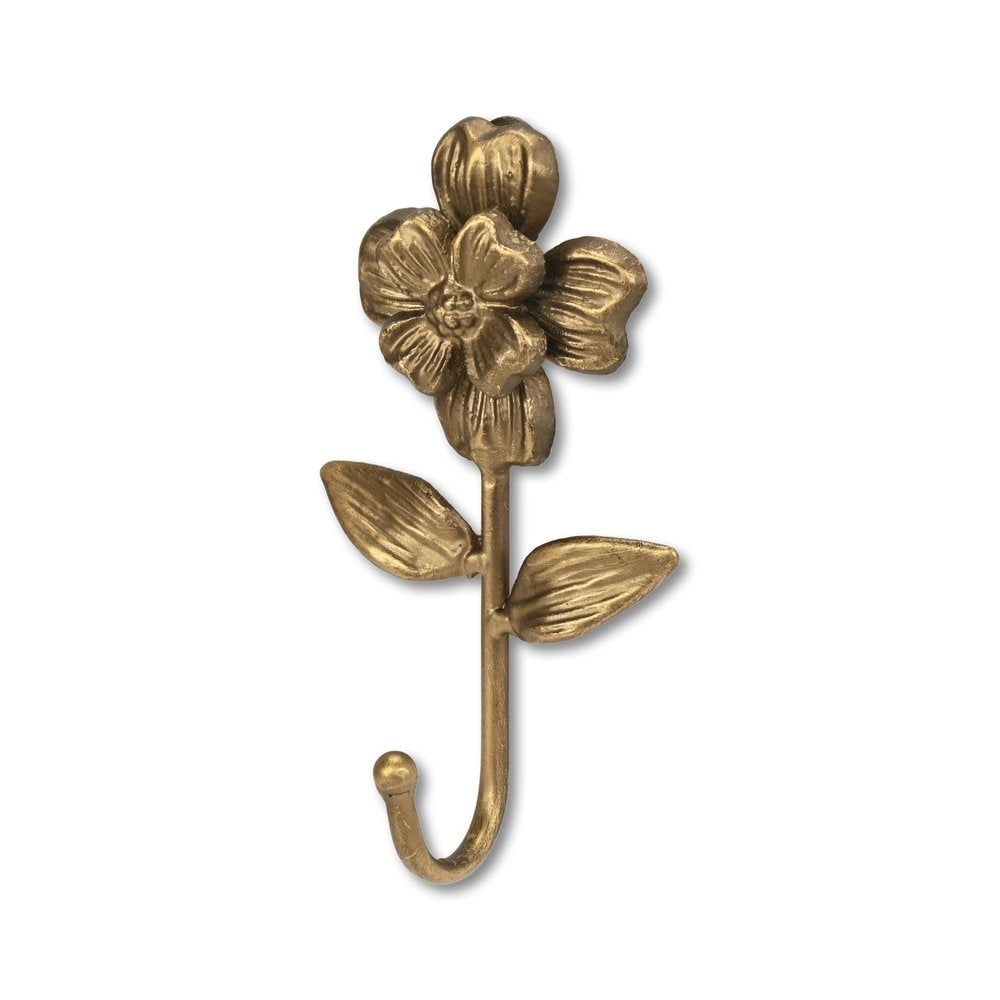 4" Antiqued Gold Cast Iron Flower Wall Hook