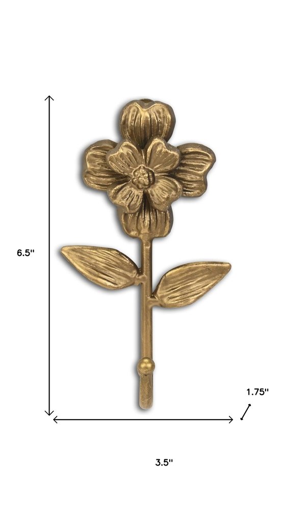 4" Antiqued Gold Cast Iron Flower Wall Hook