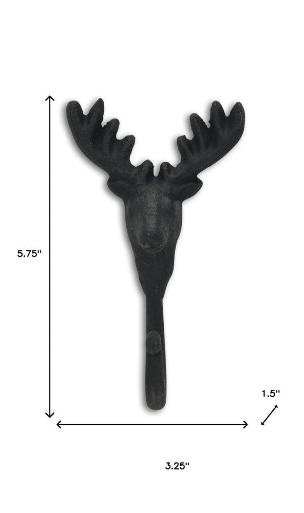 3" Black Cast Iron Deer Stag Wall Hook