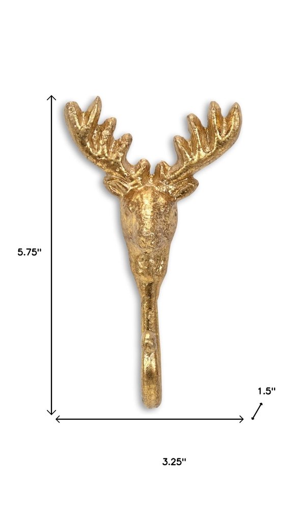 3" Gold Cast Iron Deer Stag Wall Hook