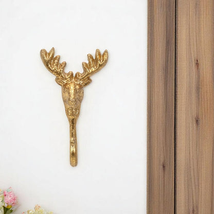 3" Gold Cast Iron Deer Stag Wall Hook